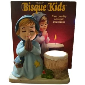 Vtg 79 Verona Vergasi CMA Porcelain Holiday Bisque Kids Votive Candle Holder